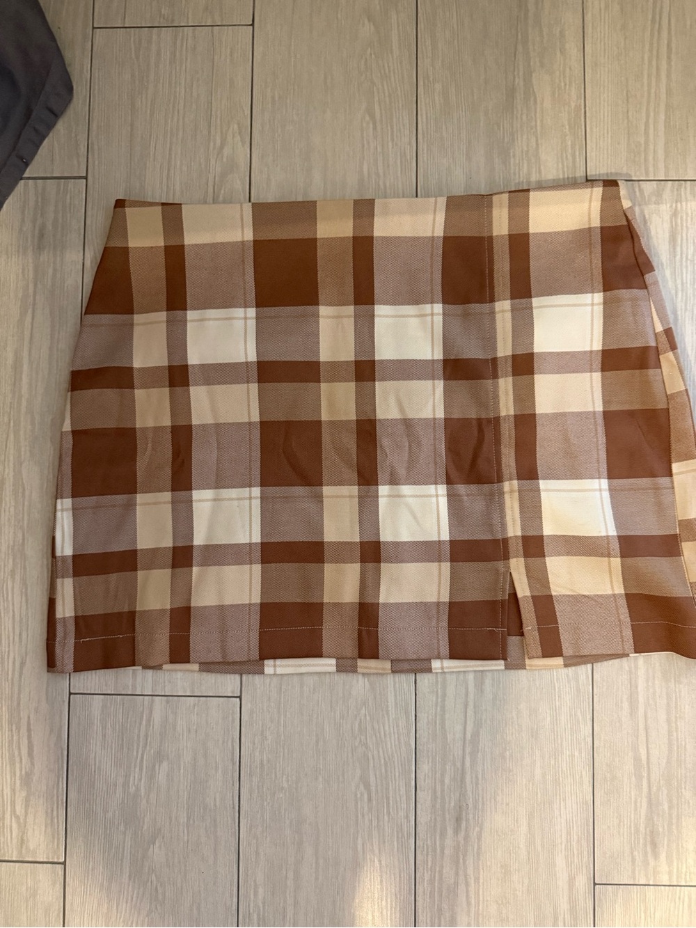 Abound Plaid Mini Skirt in Brown and Cream